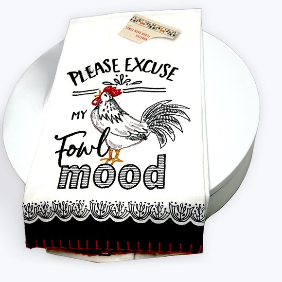 ROOSTER 2 piece set White black and red kitchen dish towel and small oven mitt - Picture 5 of 5